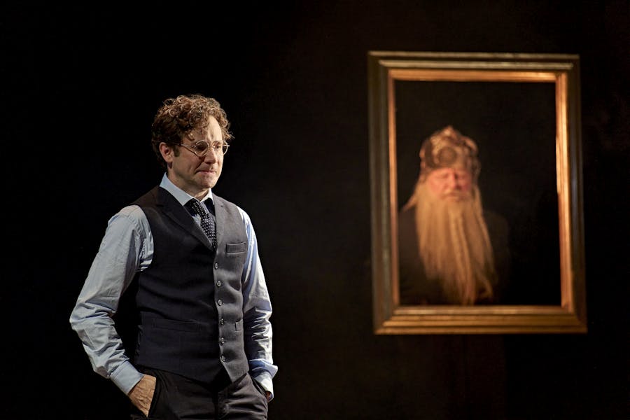 Harry Potter stands in front of Dumbledore portrait, Harry Potter and the Cursed Child, London West End