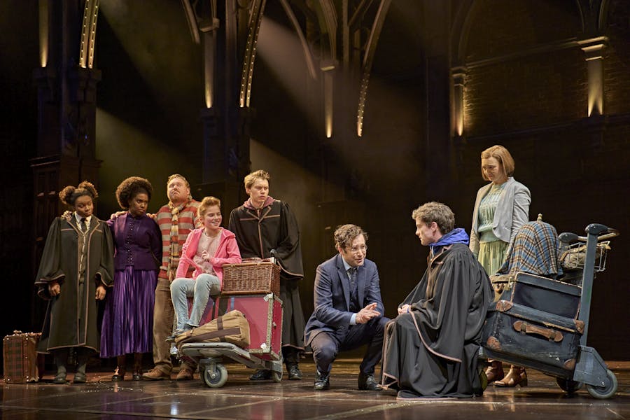 Albus Potter says bye to parents Ginny and Harry and friends and family at Platform 9 and 3/4, Harry Potter and the Cursed Child, London West End