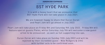 BST Hyde Park reschedules to 2022
